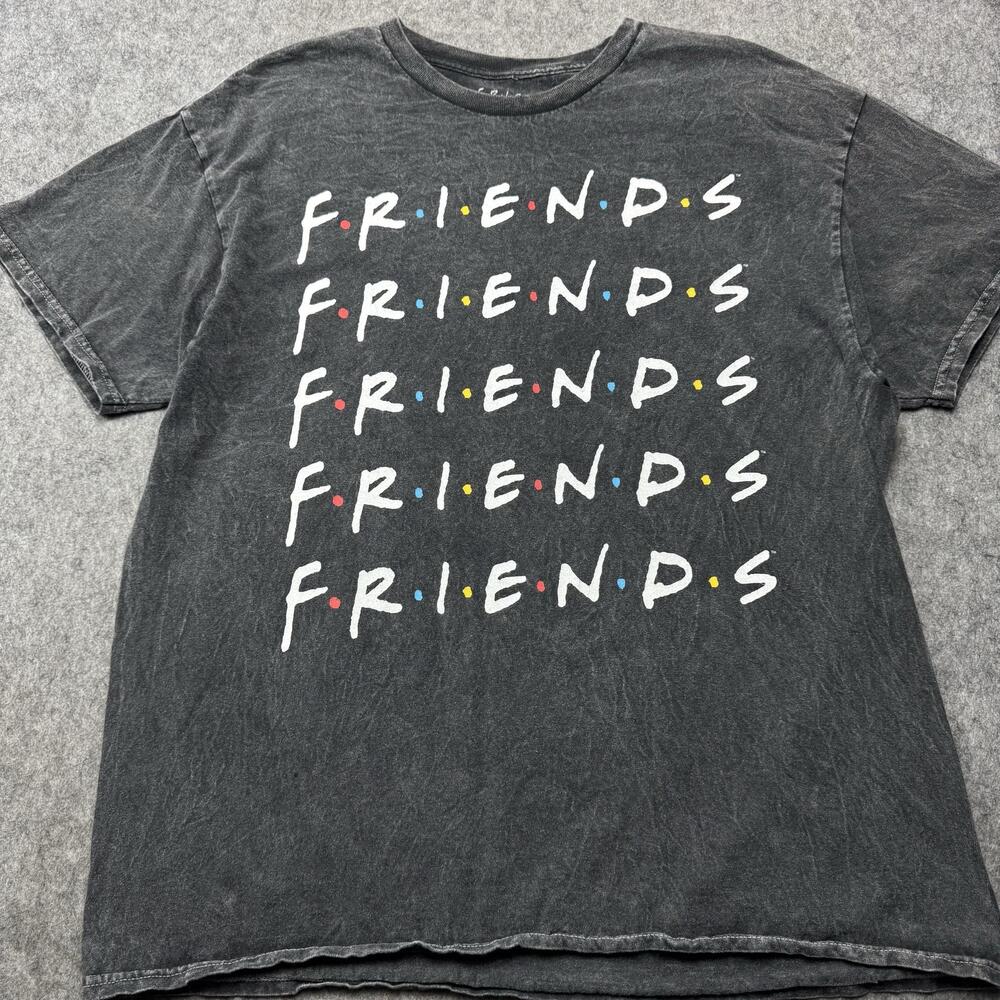 Friends Shirt Mens 1X Gray Stacked Repeat Logo Graphic TV Show Sitcom Tee 90s